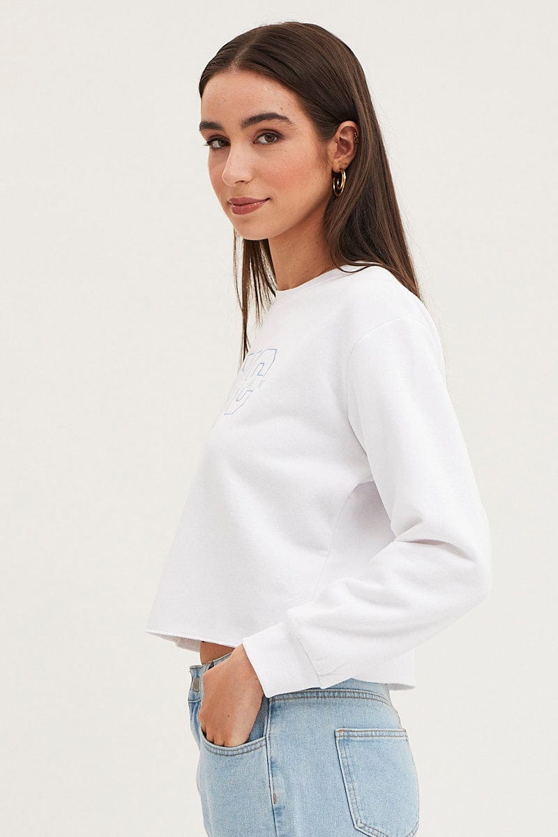 SWEATER White Crop Sweatshirts Embroided for Women by Ally