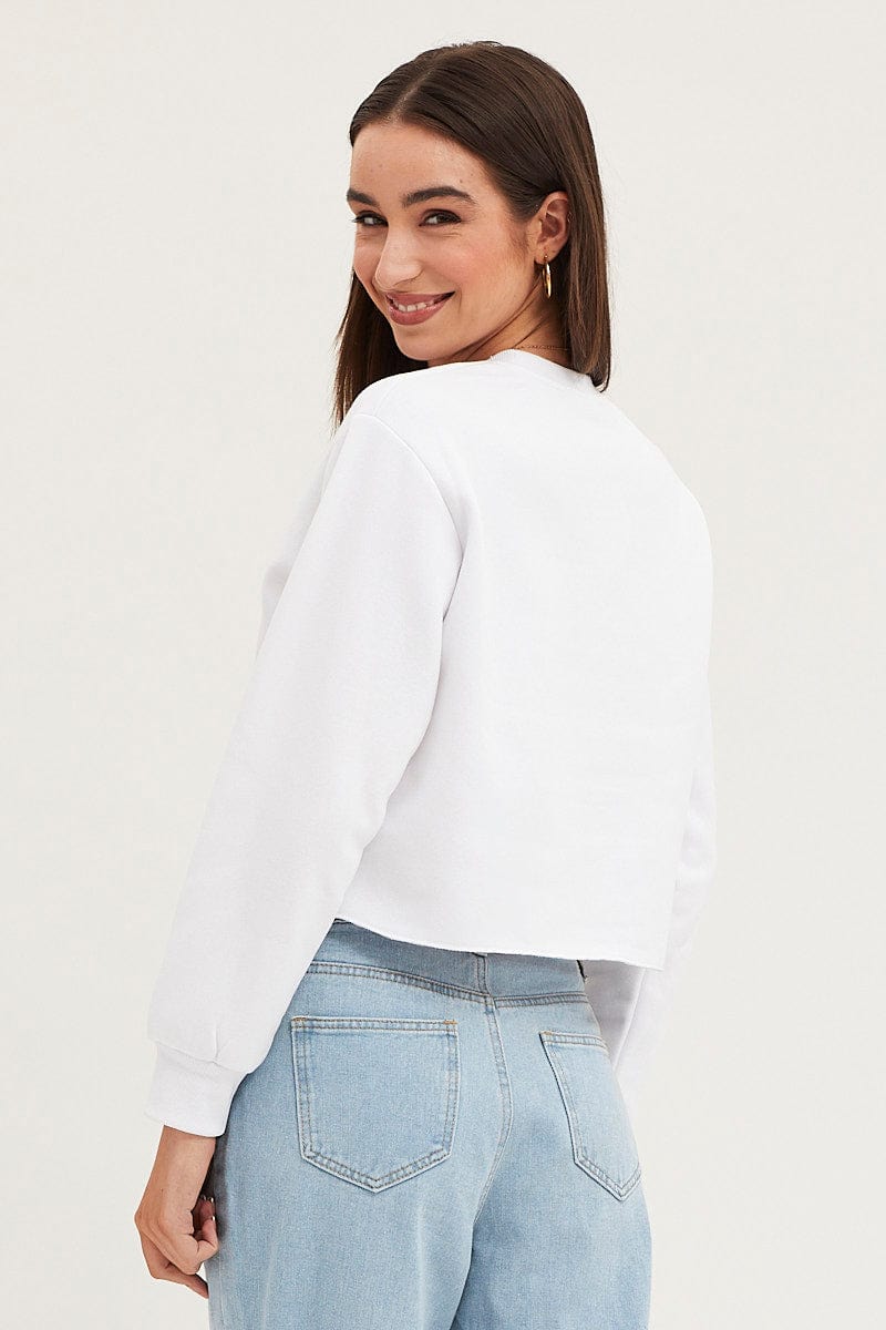 SWEATER White Crop Sweatshirts Embroided for Women by Ally