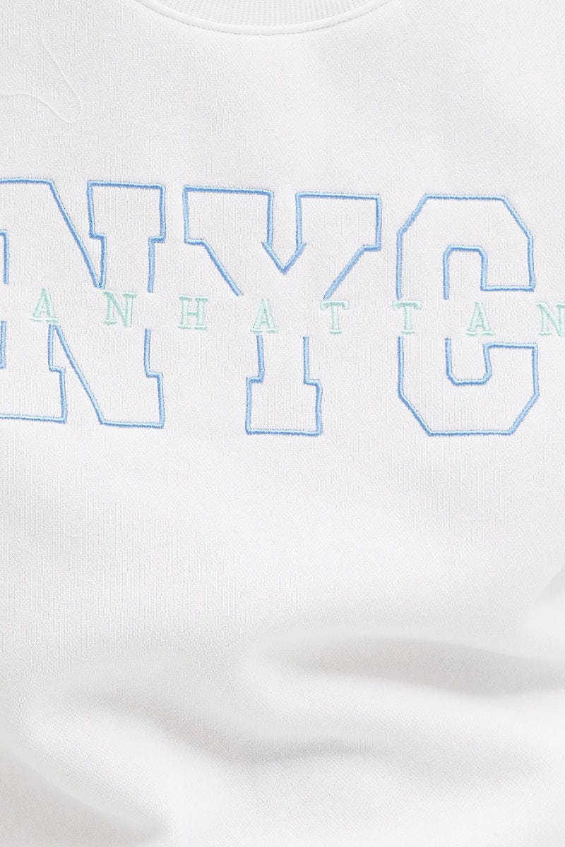 SWEATER White Crop Sweatshirts Embroided for Women by Ally