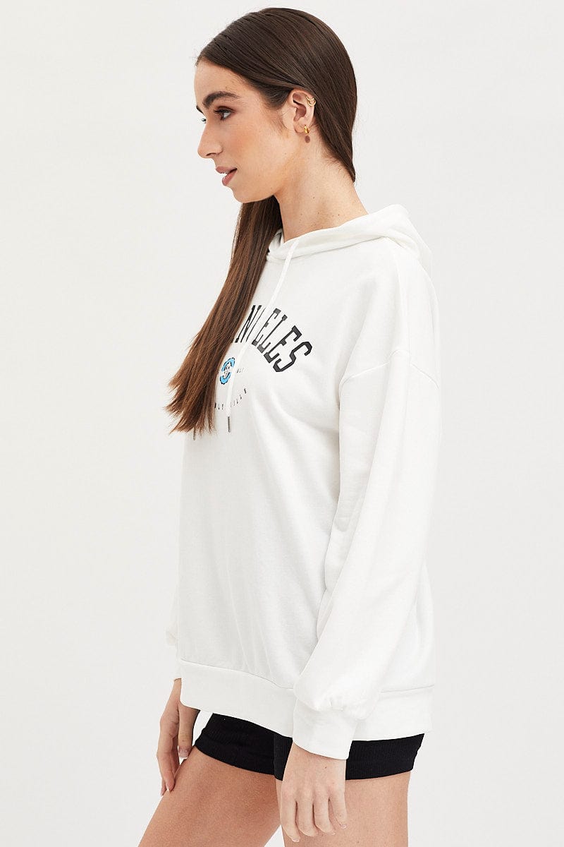 SWEATER White Graphic Hooded Sweat Long Sleeve Oversized for Women by Ally