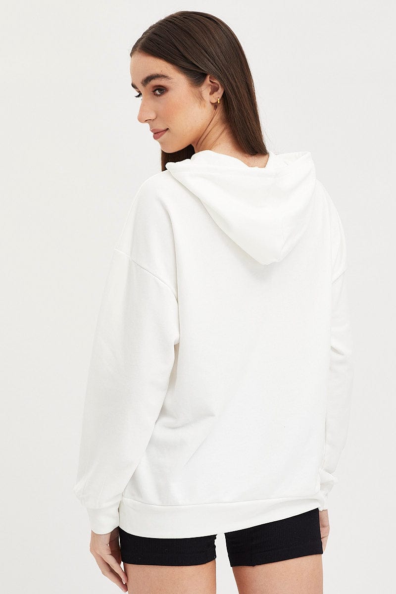 SWEATER White Graphic Hooded Sweat Long Sleeve Oversized for Women by Ally