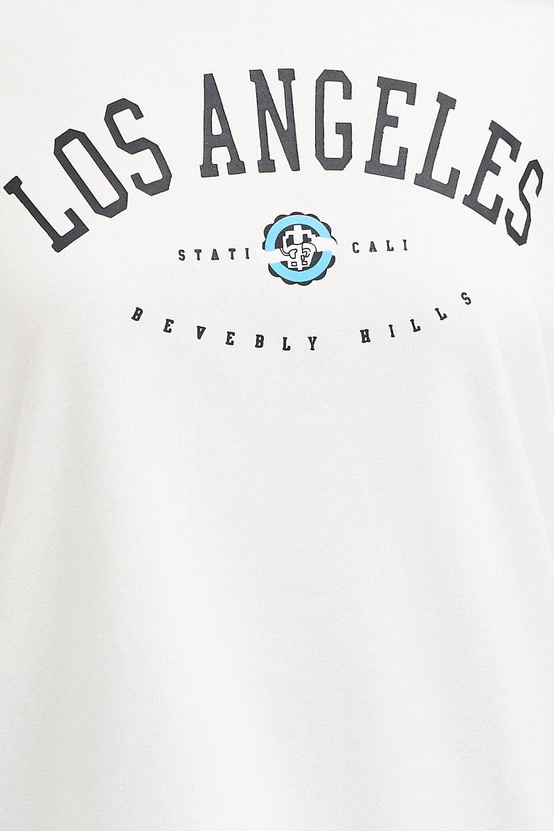 SWEATER White Graphic Hooded Sweat Long Sleeve Oversized for Women by Ally