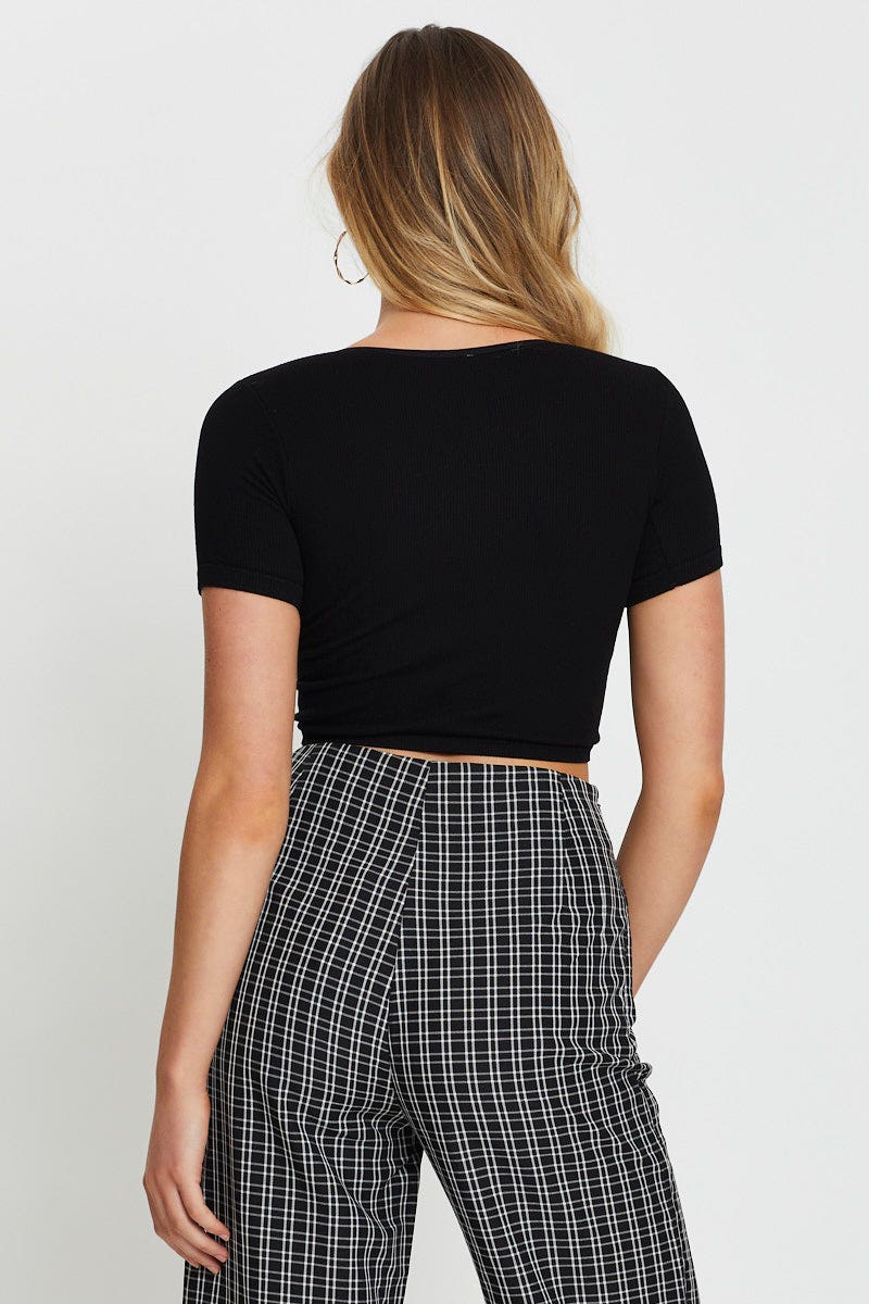 T-SHIRT Black Crop Top Short Sleeve for Women by Ally