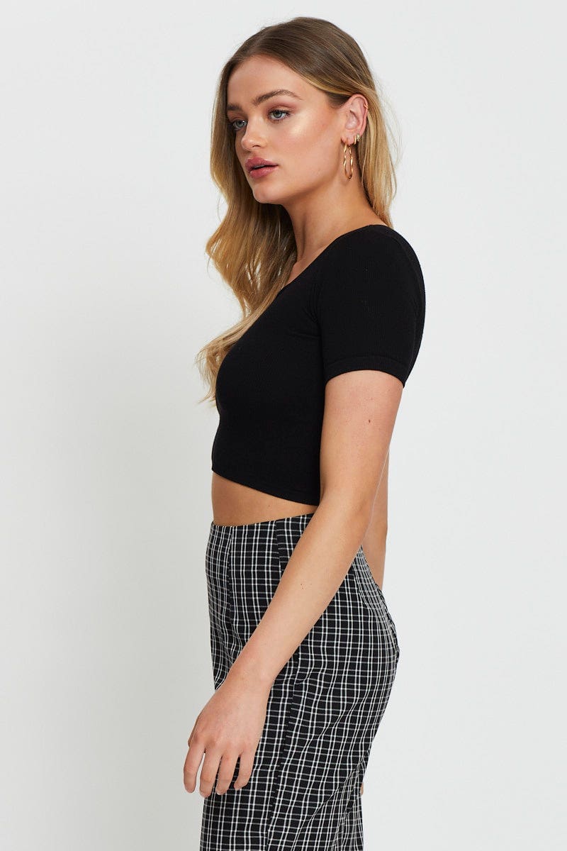 T-SHIRT Black Crop Top Short Sleeve for Women by Ally