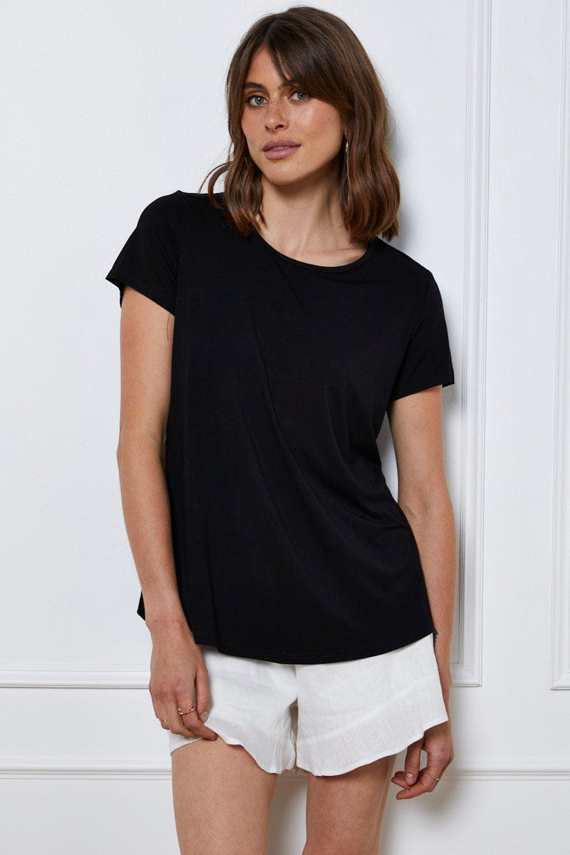 T-SHIRT Black T Shirt Short Sleeve for Women by Ally