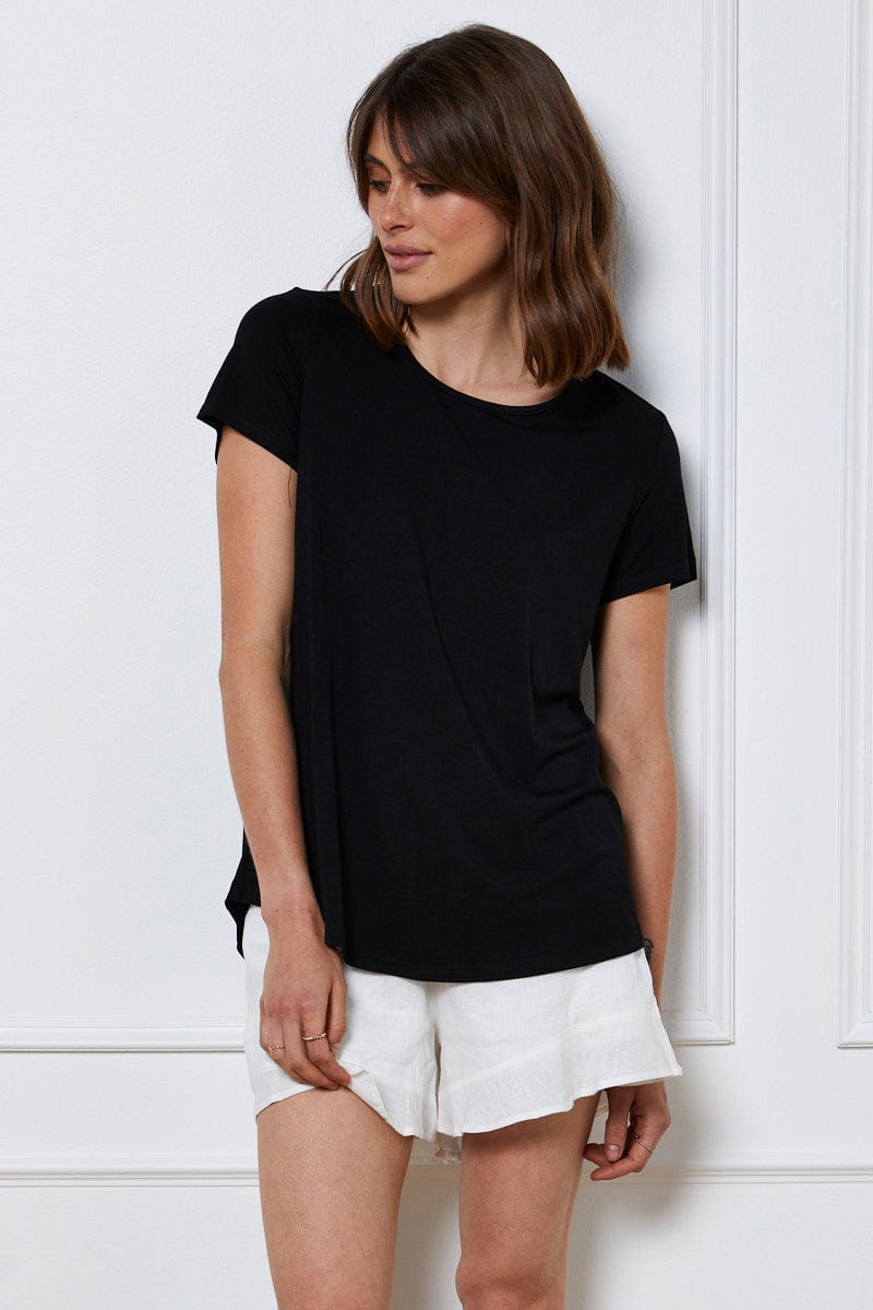 T-SHIRT Black T Shirt Short Sleeve for Women by Ally