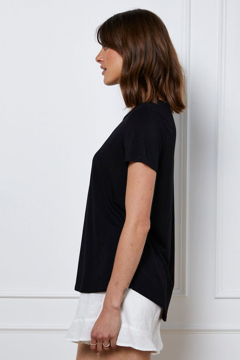 T-SHIRT Black T Shirt Short Sleeve for Women by Ally