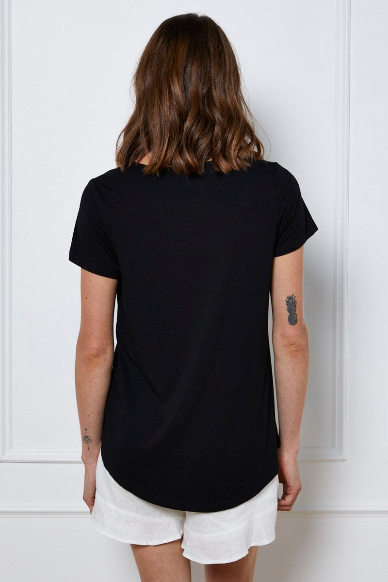 T-SHIRT Black T Shirt Short Sleeve for Women by Ally