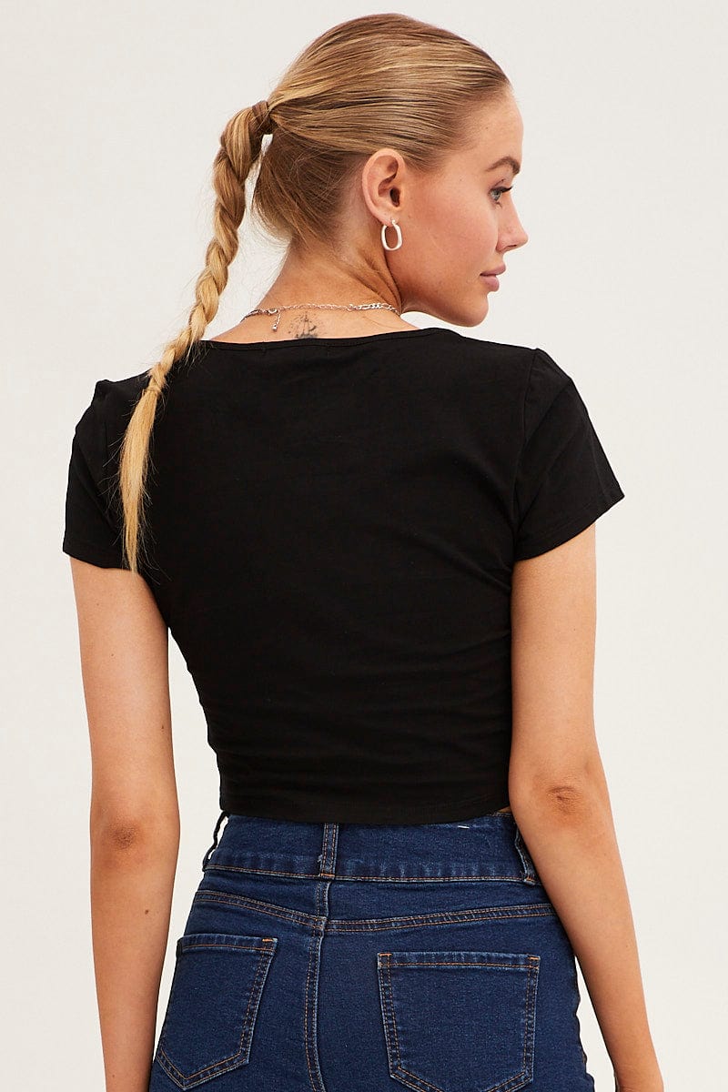 T-SHIRT Black T Shirt Short Sleeve Crop Cotton for Women by Ally