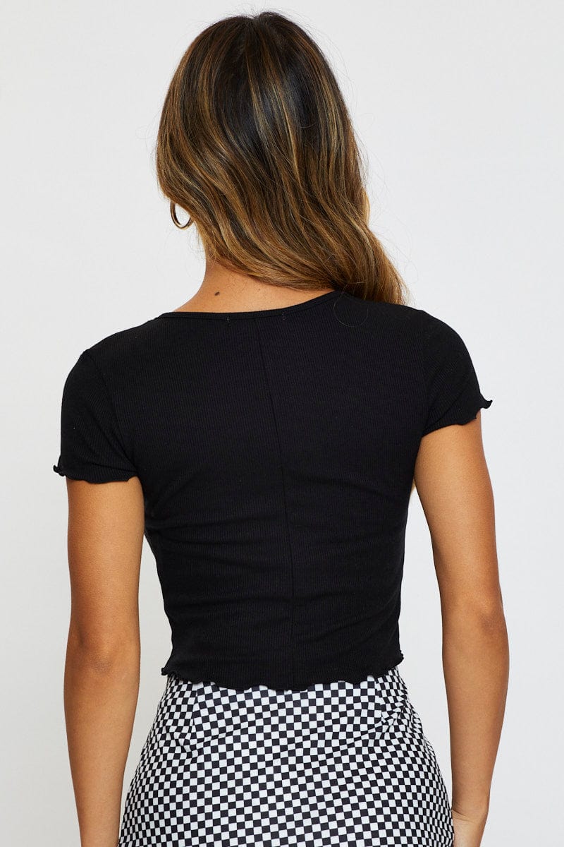 T-SHIRT Black T Shirt Short Sleeve Crop Crew Neck for Women by Ally
