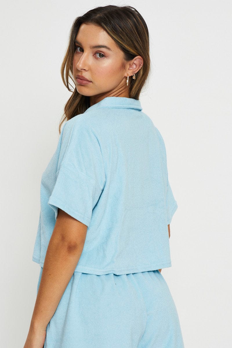 T-SHIRT Blue Lounge Shirt Terry for Women by Ally