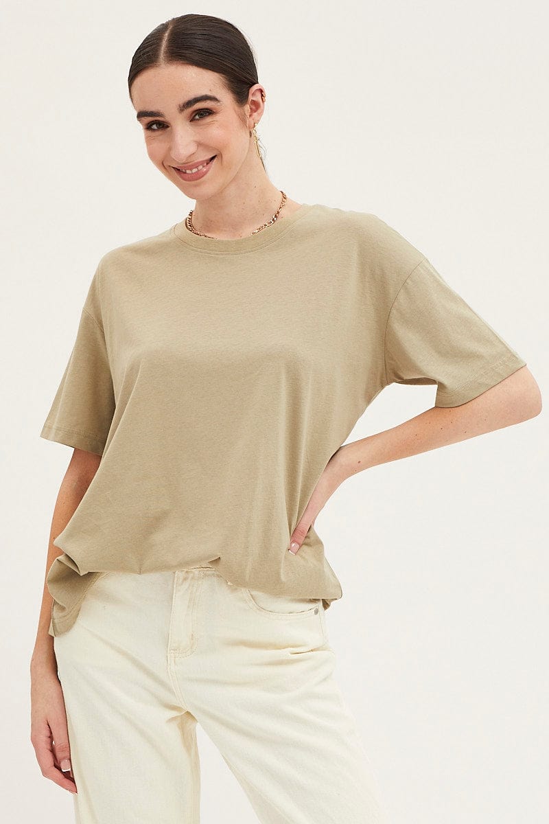 T-SHIRT Green Oversized T Shirt Short Sleeve Crew Neck for Women by Ally