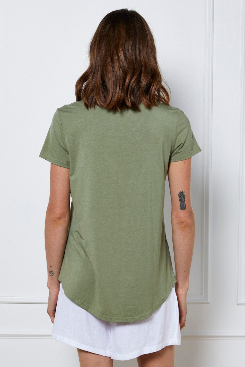 T-SHIRT Green T Shirt Short Sleeve for Women by Ally