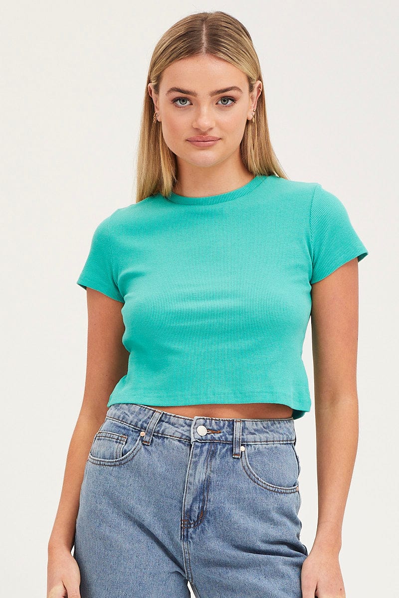 T-SHIRT Green T Shirt Short Sleeve Crew Neck for Women by Ally