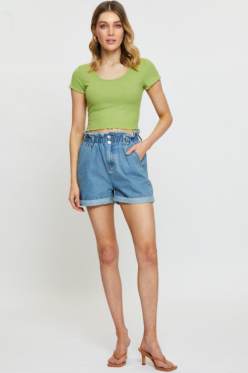 T-SHIRT Green T Shirt Short Sleeve Crop Crew Neck for Women by Ally