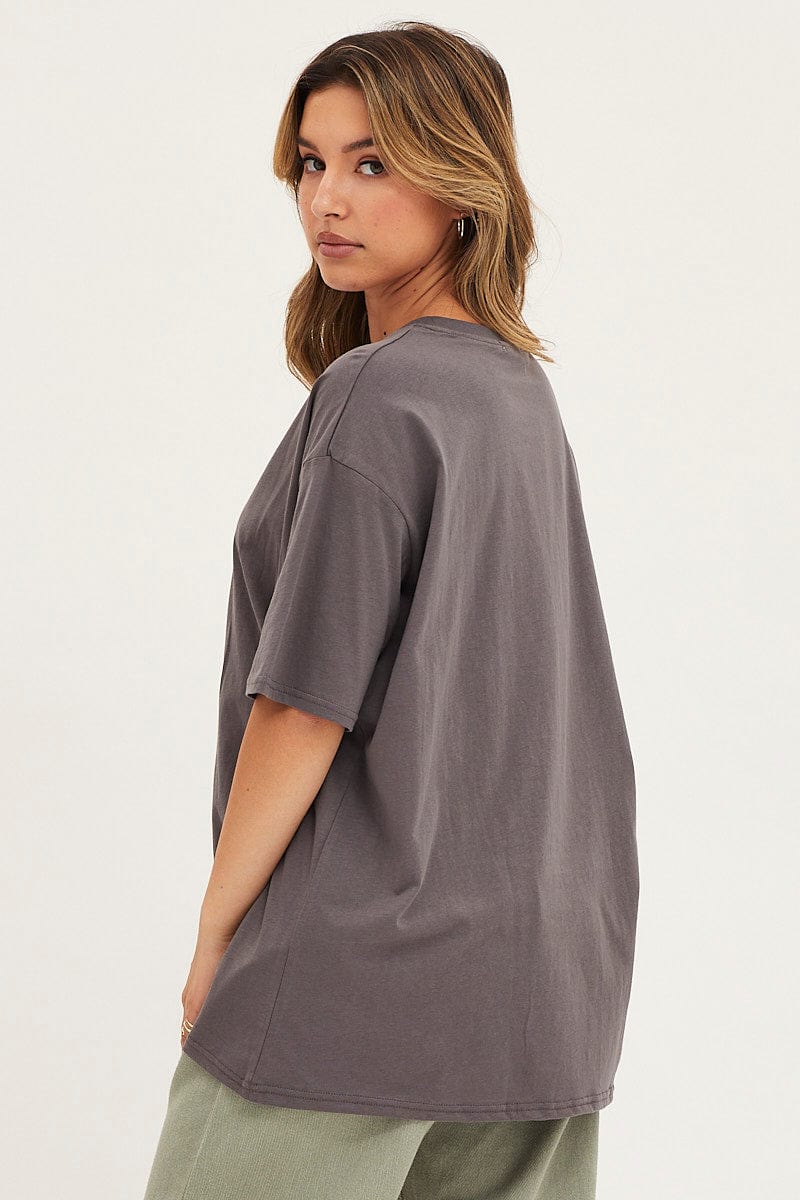 Women’s Grey Oversized T Shirt Short Sleeve Crew Neck | Ally Fashion