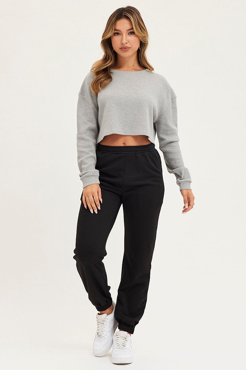 T-SHIRT Grey Oversized Top Long Sleeve Crew Neck for Women by Ally