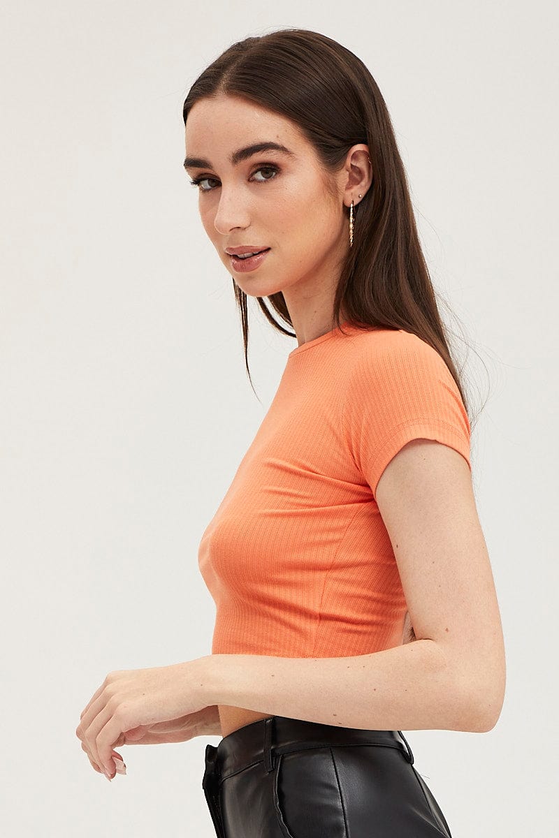 T-SHIRT Orange T Shirt Short Sleeve Crew Neck for Women by Ally