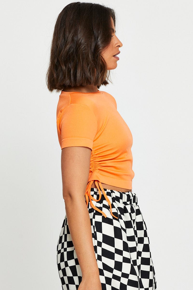 T-SHIRT Orange T Shirt Short Sleeve Crop Crew Neck for Women by Ally