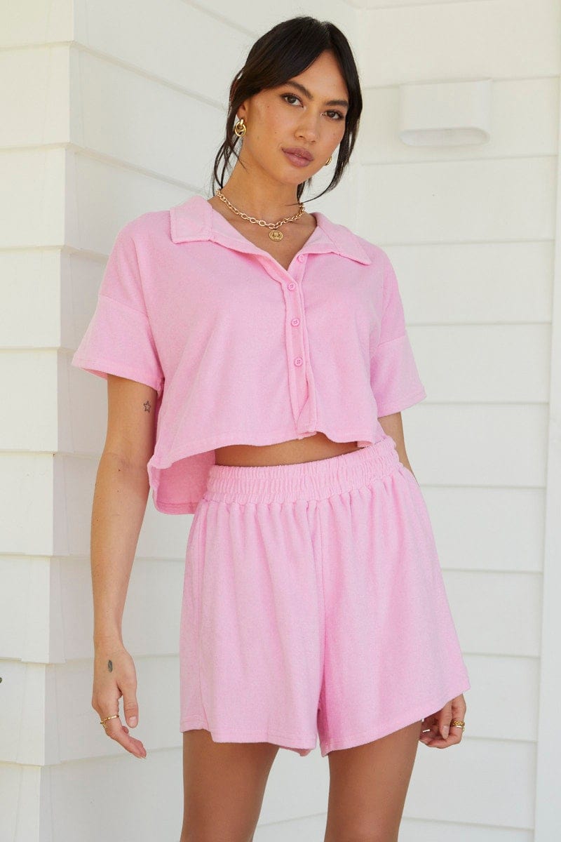 T-SHIRT Pink Lounge Shirt Terry for Women by Ally