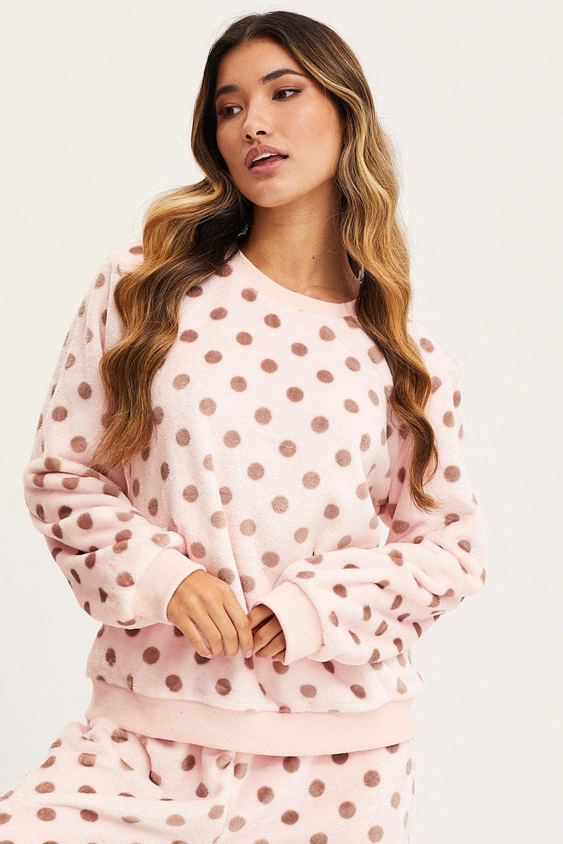 T-SHIRT Polka Dot Â Round Neck Top Long Sleeve for Women by Ally