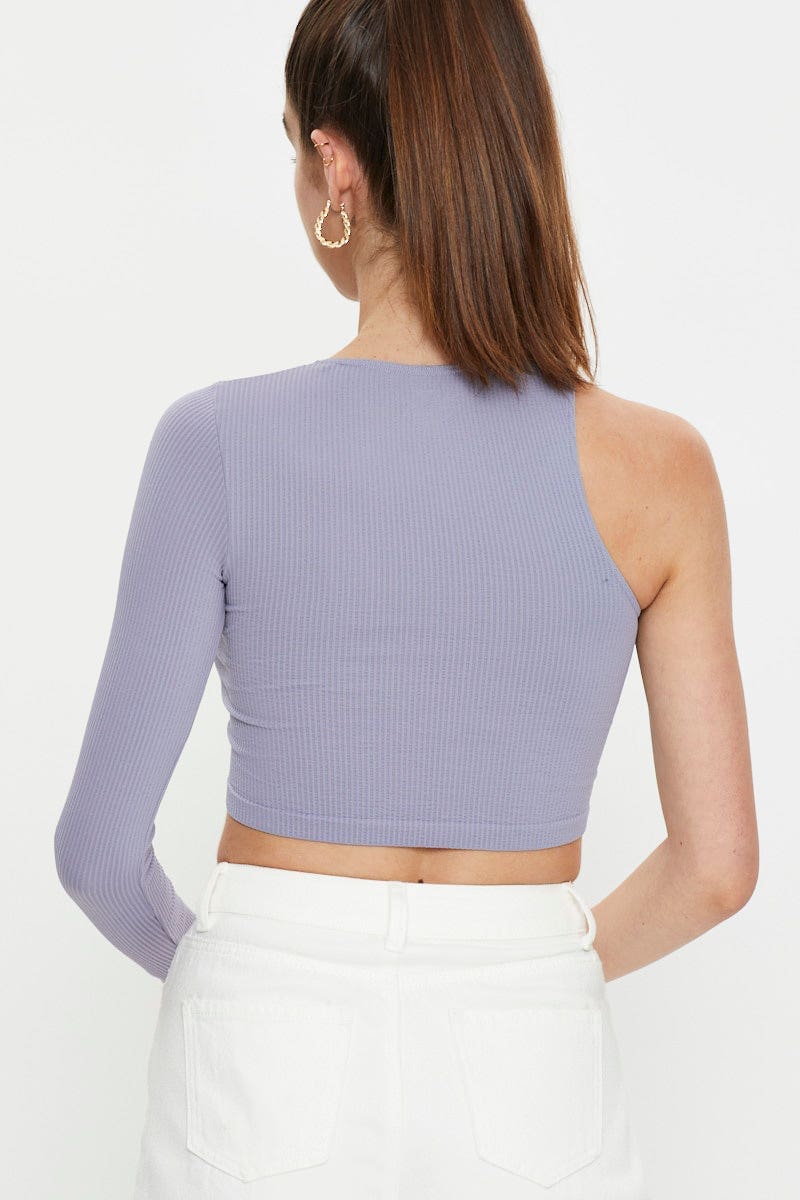 T-SHIRT Purple Seamless One Shoulder Basic Top for Women by Ally