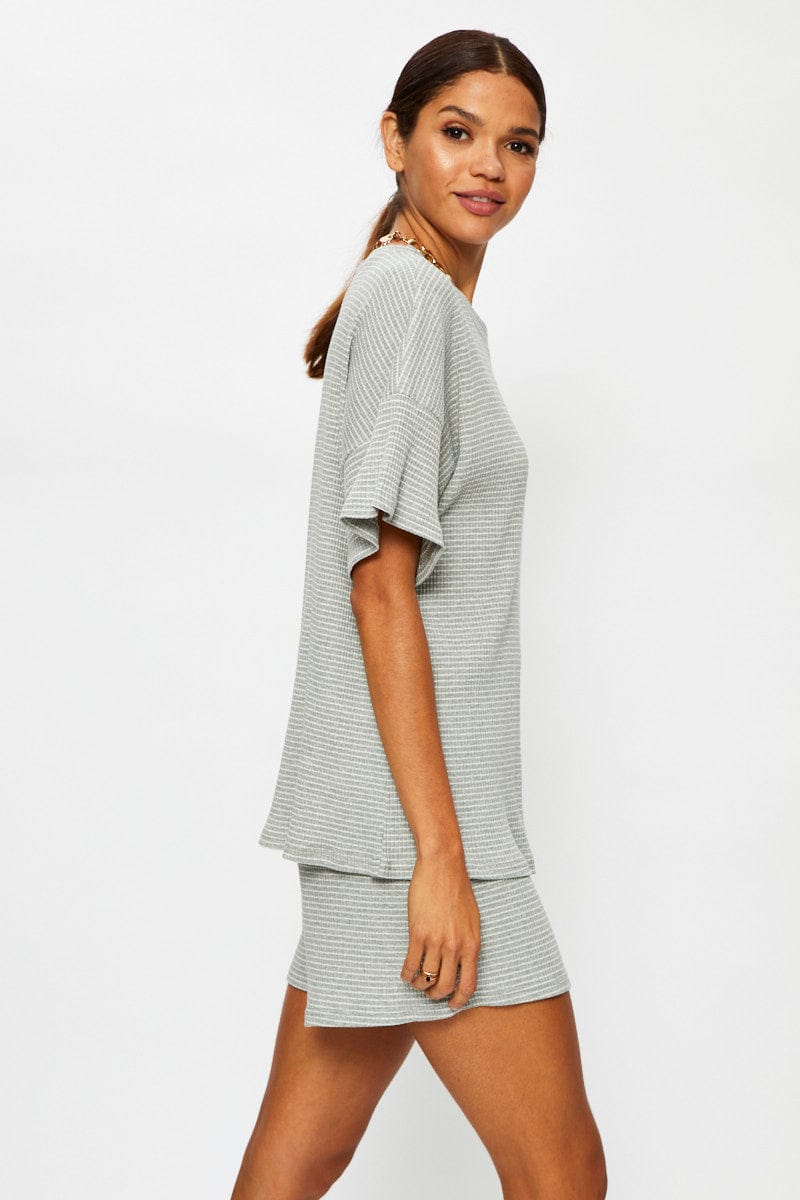 T-SHIRT Stripe T Shirt And Short Lounge Set for Women by Ally