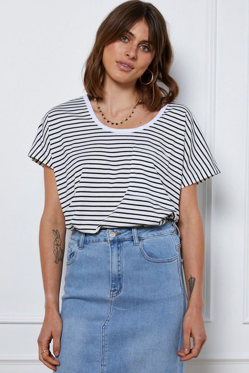T-SHIRT Stripe T Shirt Short Sleeve for Women by Ally
