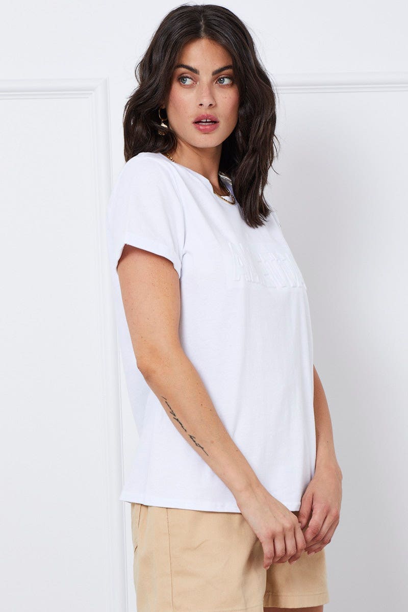 T-SHIRT White Graphic T Shirt Short Sleeve Crew Neck for Women by Ally