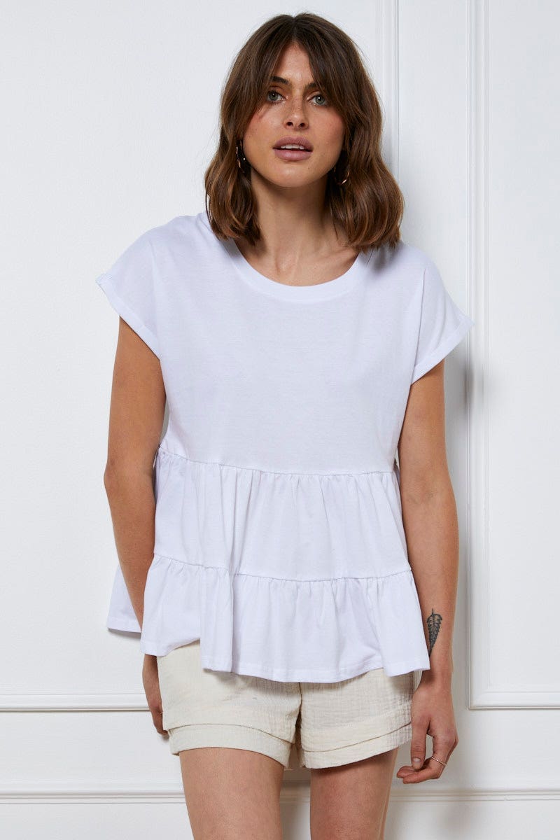 T-SHIRT White T Shirt Short Sleeve for Women by Ally