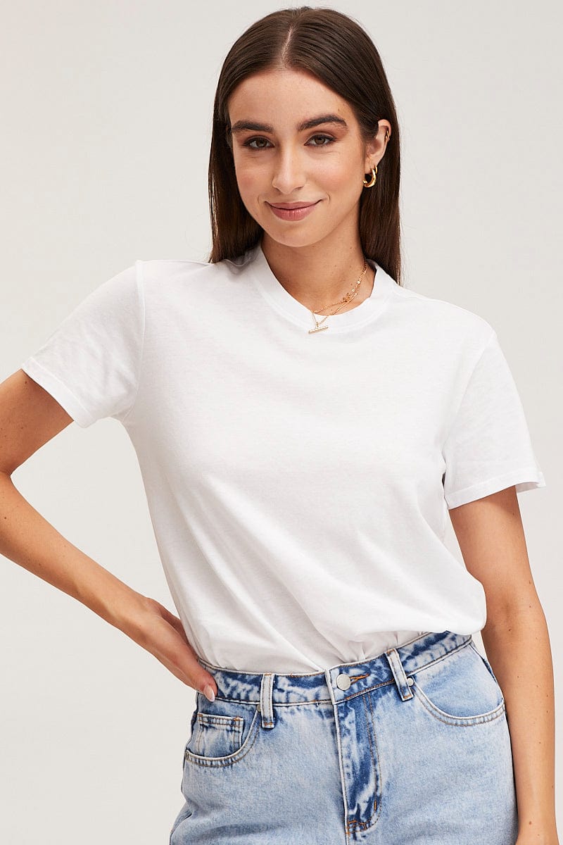 T-SHIRT White T Shirt Short Sleeve Crew Neck for Women by Ally