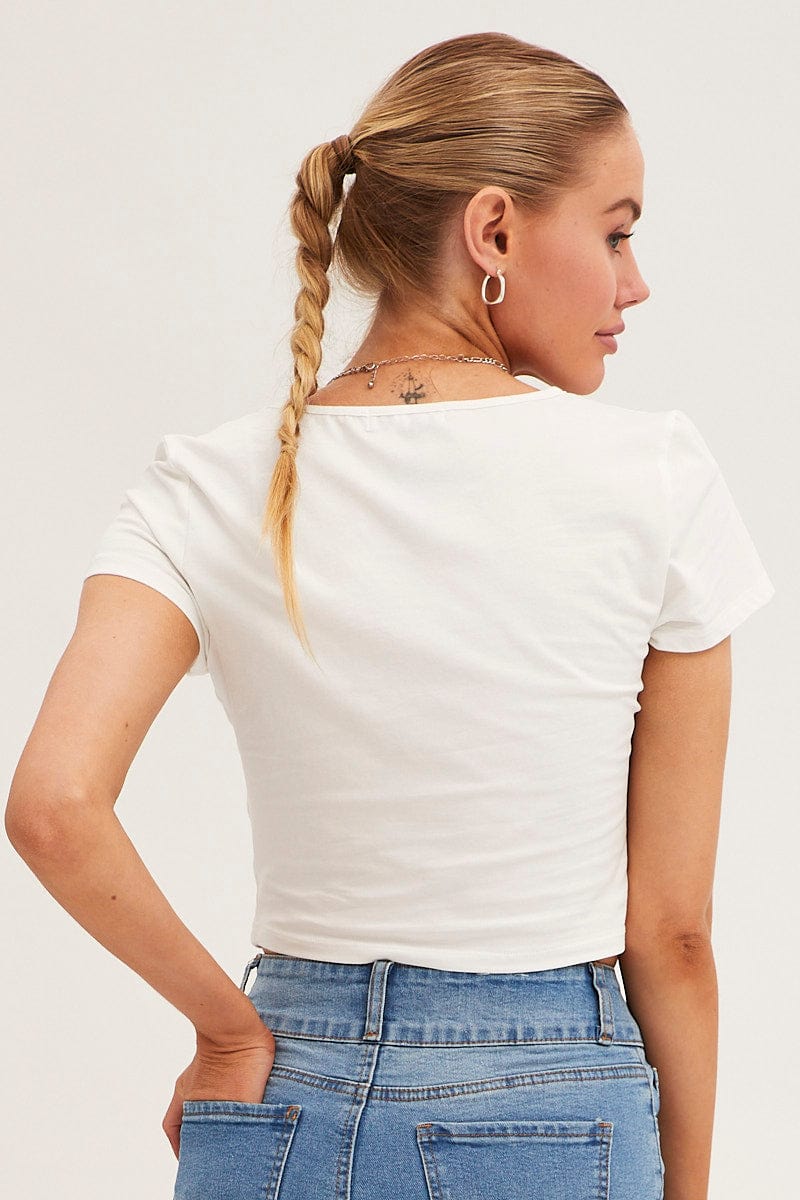 T-SHIRT White T Shirt Short Sleeve Crop Cotton for Women by Ally