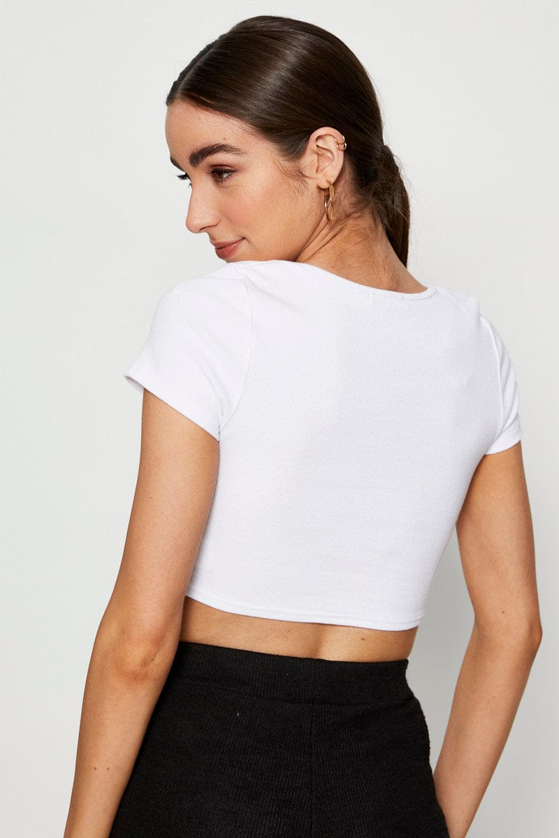 T-SHIRT White T Shirt Short Sleeve Crop Round Neck for Women by Ally