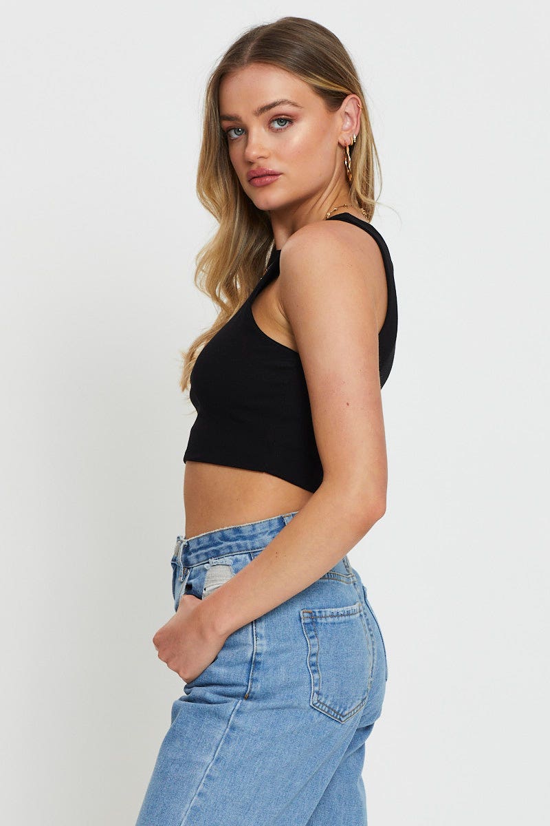 TANK Black Crop Top Long Sleeve for Women by Ally