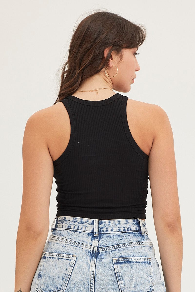 TANK Black Cropped Crew Neck Tank for Women by Ally