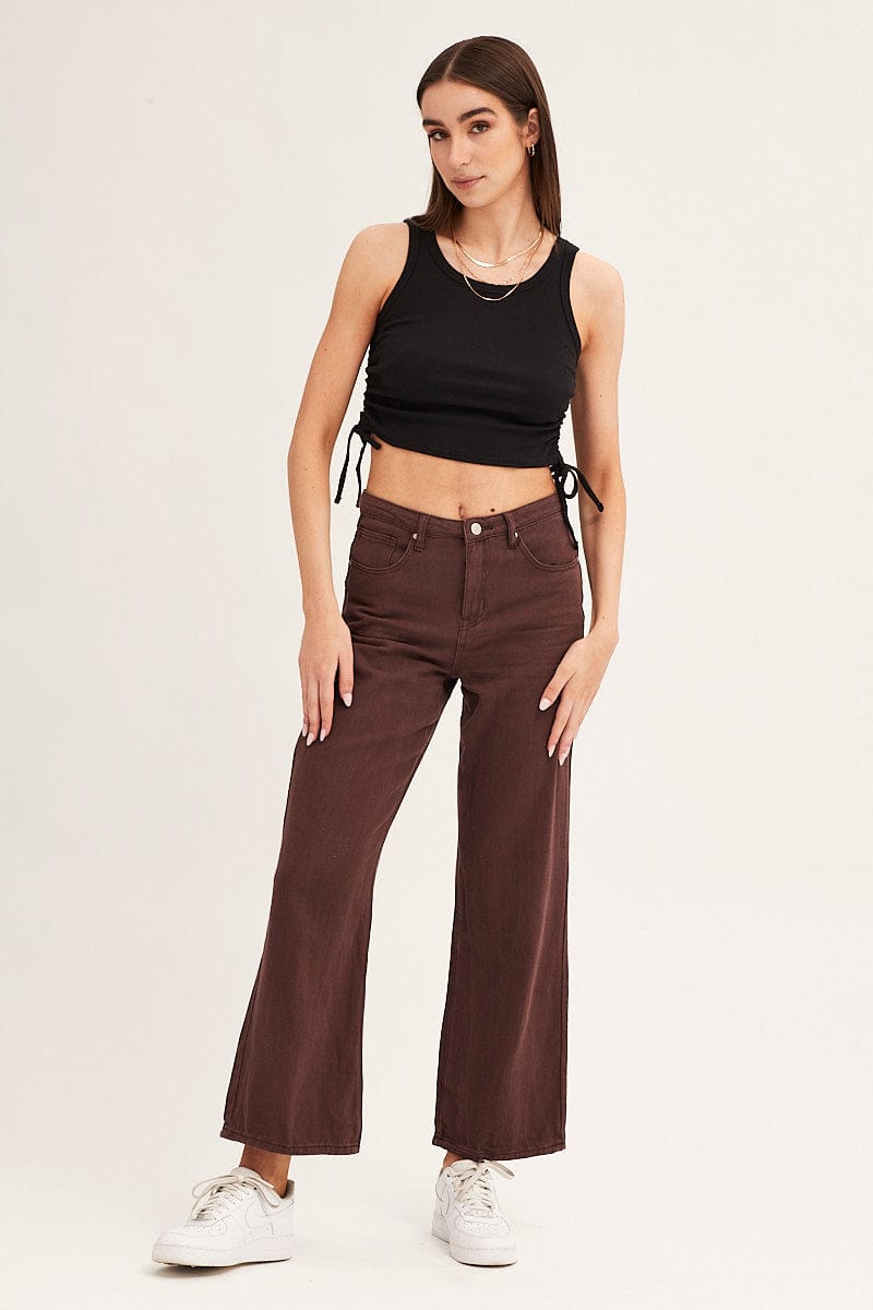 Black Drawstring Top Sleeveless Crew Neck Rib | Ally Fashion