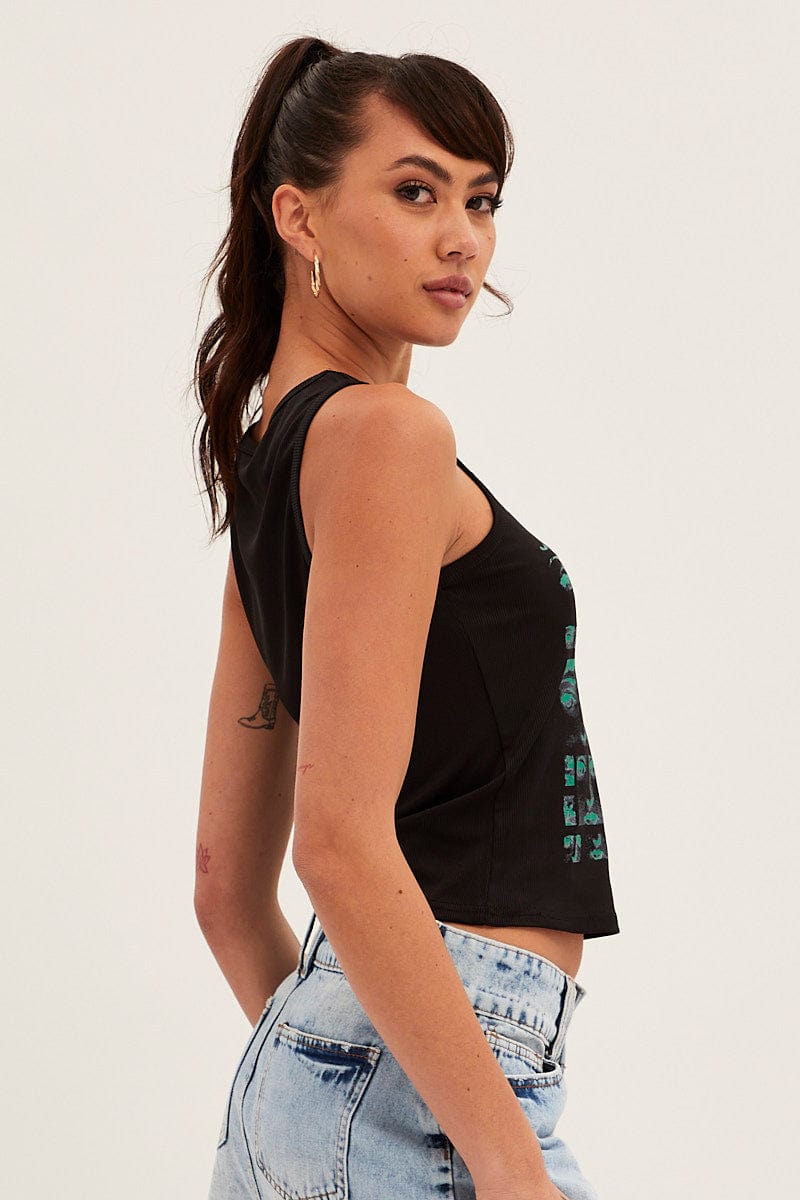 TANK Black Graphic Crop Top for Women by Ally