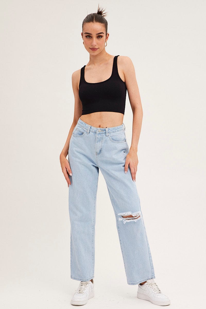 TANK Black Seamless Top Scoop Neck Crop for Women by Ally