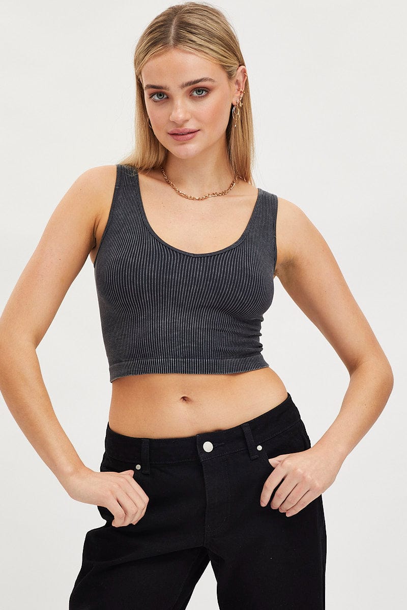 TANK Black Tank Crop Top Seamless for Women by Ally