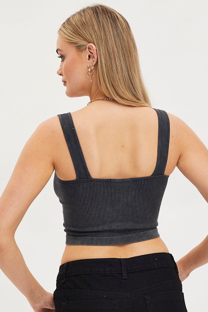 TANK Black Tank Crop Top Seamless for Women by Ally