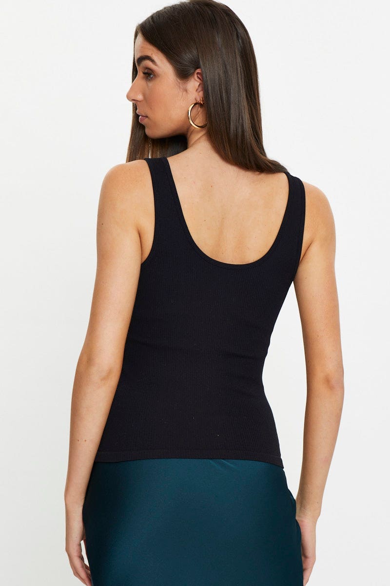 TANK Black Tank Top Round Neck Seamless for Women by Ally