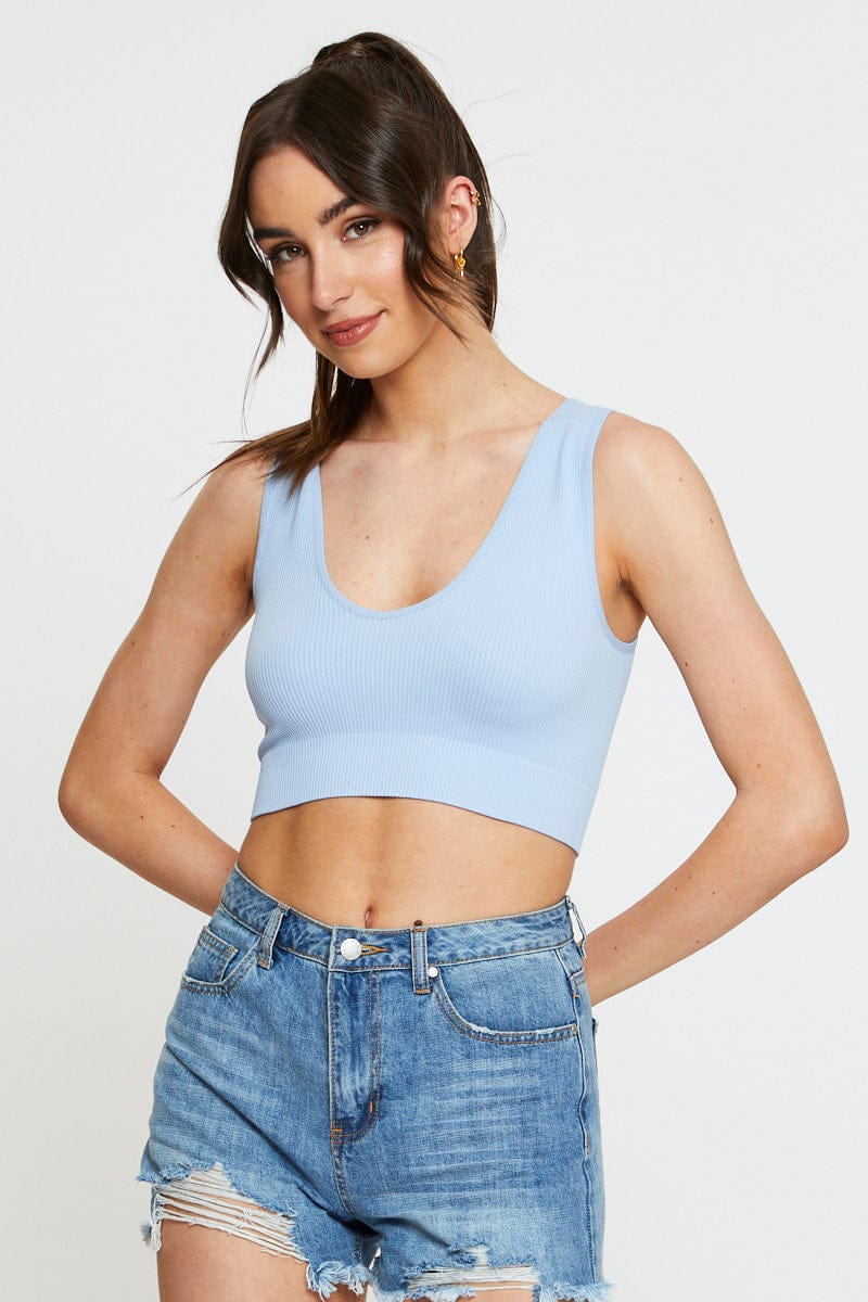 TANK Blue Tank Top Sleeveless Seamless for Women by Ally