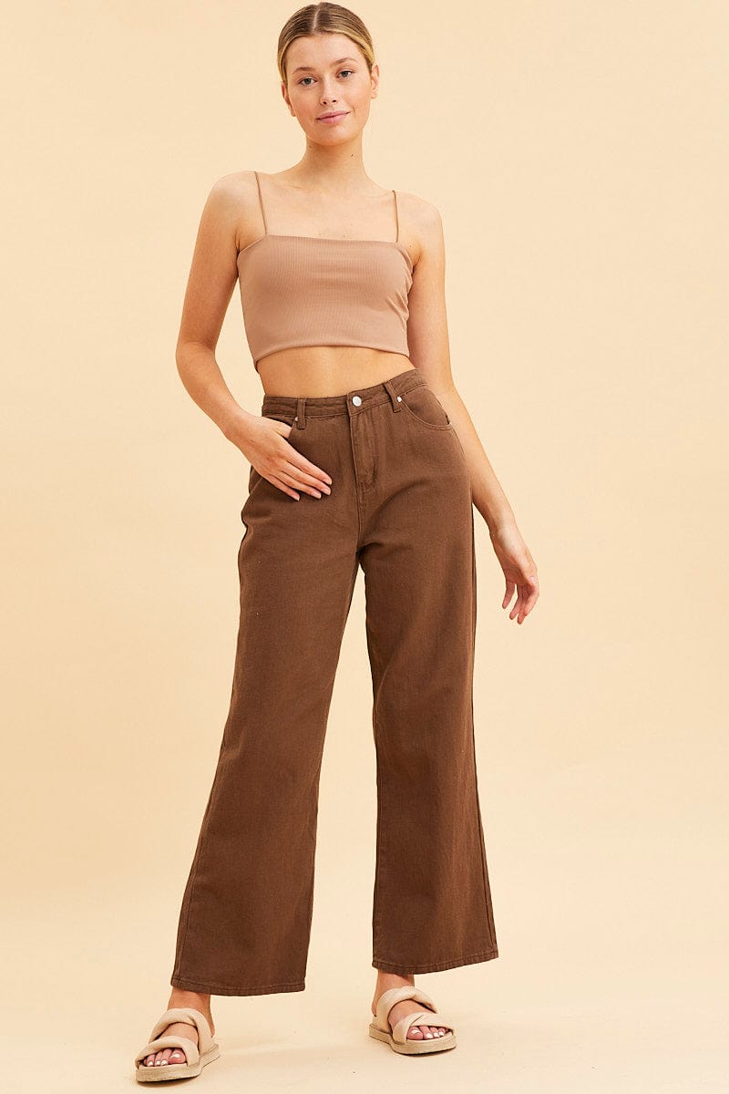 Women’s Brown Bandeau Singlet Rib Top | Ally Fashion