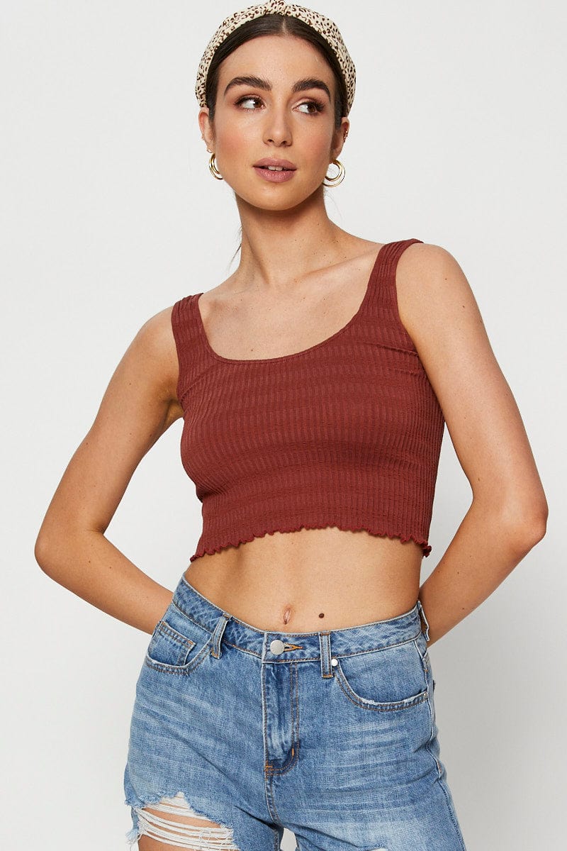 TANK Brown Crop Top Seamless for Women by Ally