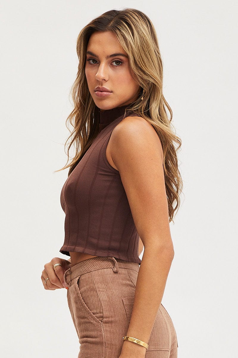 TANK Brown Tank Top Sleeveless Seamless for Women by Ally