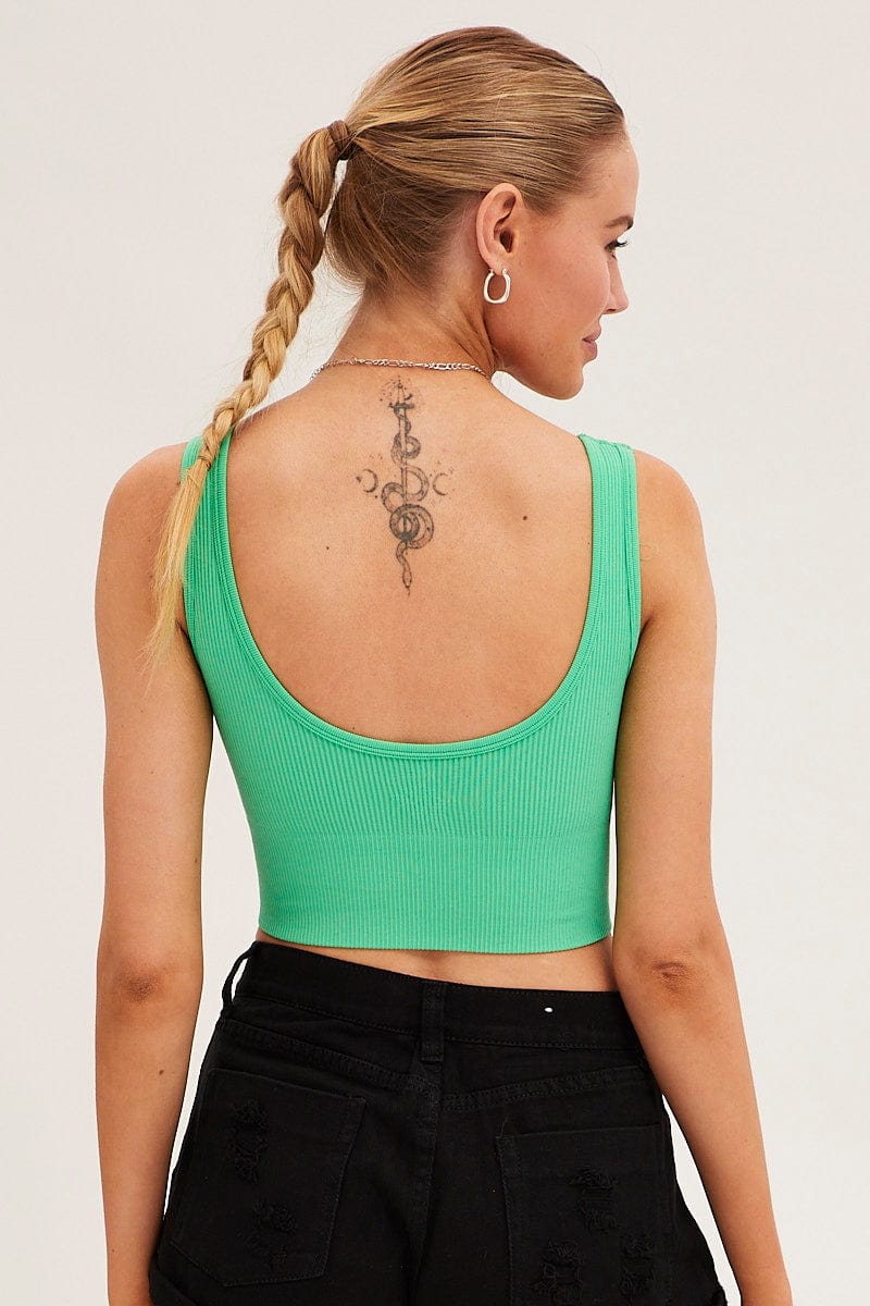 TANK Green Seamless Top Scoop Neck Crop for Women by Ally