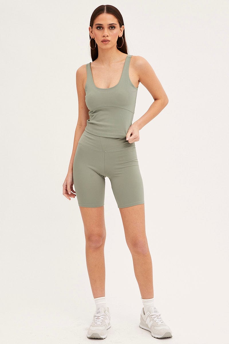 TANK Green Tank Top Sleeveless Underseam Activewear for Women by Ally