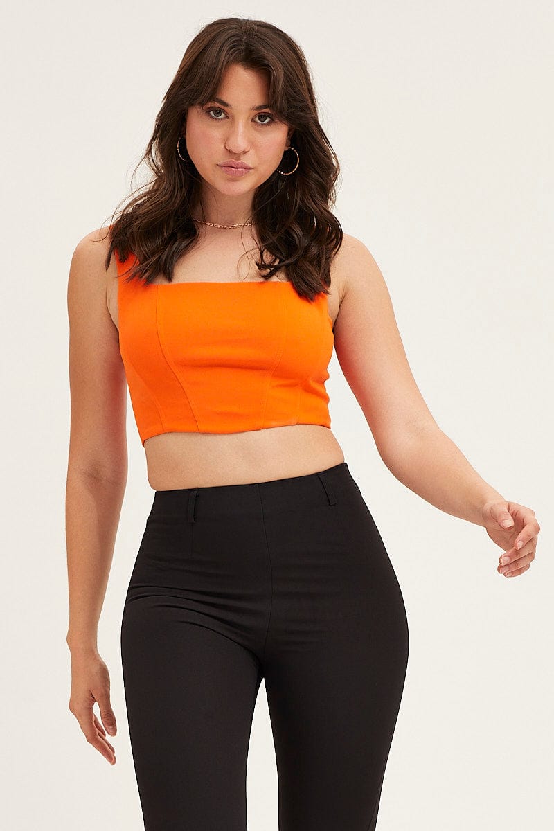 TANK Orange Sleeveless Jersey Shirred Back Corset Top for Women by Ally