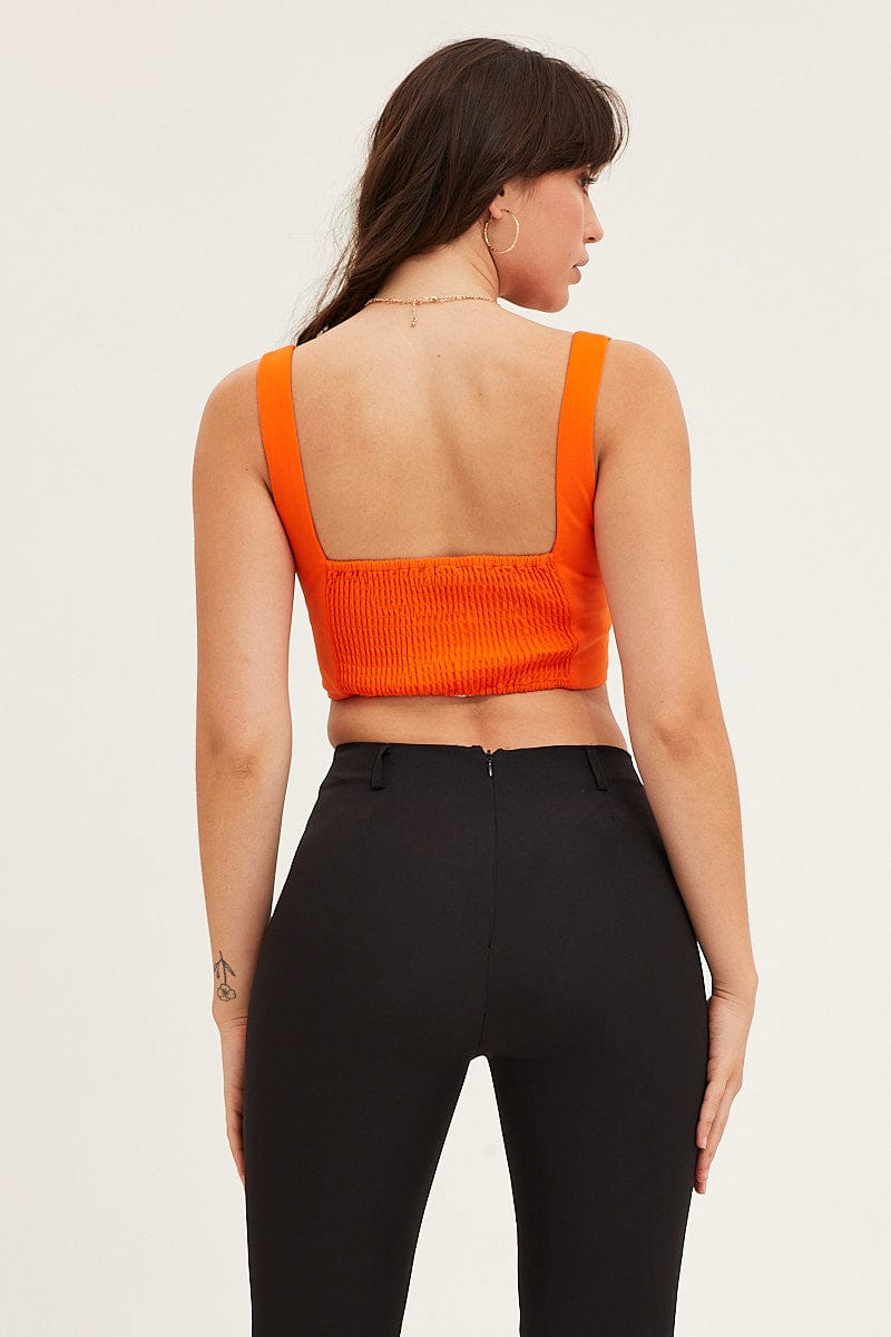 TANK Orange Sleeveless Jersey Shirred Back Corset Top for Women by Ally