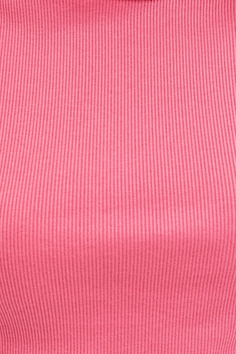 TANK Pink Ribbed Tank Top Crew Neck for Women by Ally